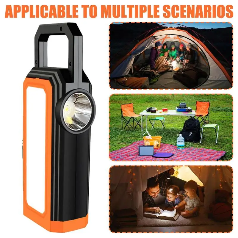 Portable Solar Flashlight Outdoor Waterproof LED Lighting With Side Light 6 Lighting Modes USB Handheld Camping Lantern