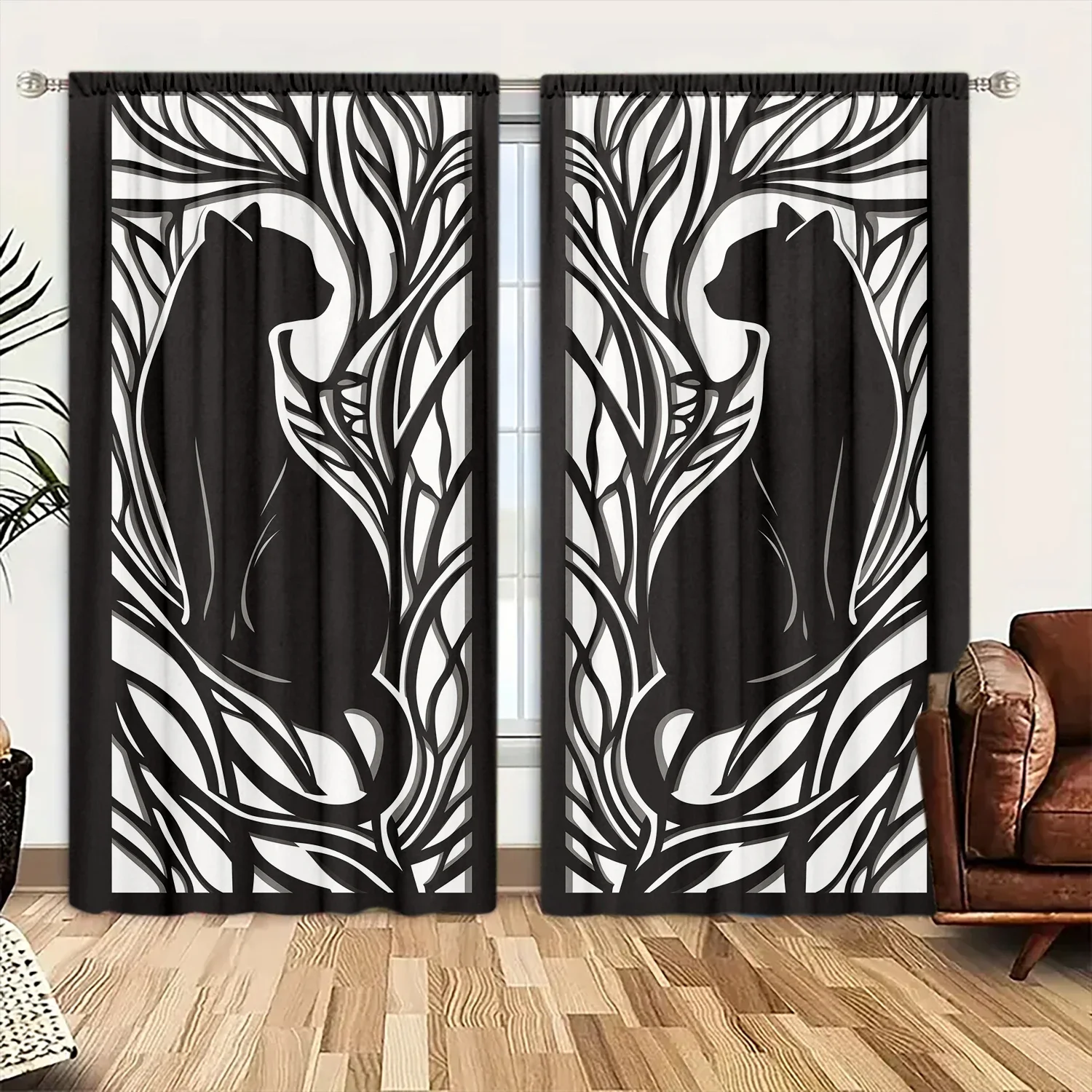 

2 шт., занавеска с принтом из бумаги в виде кота для домашнего декора - карман стержня для обработки окон для спальни, офиса, кухни, гостиной,