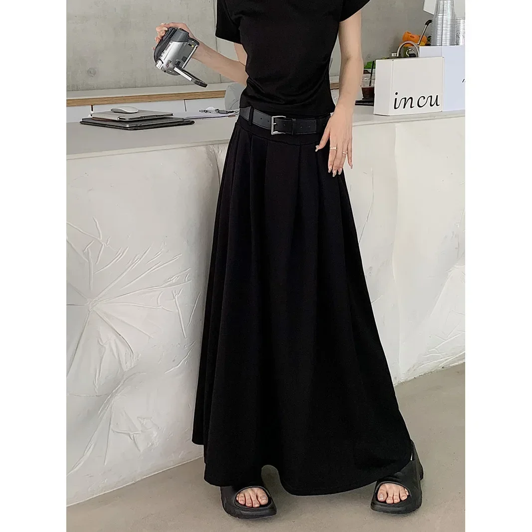 소녀 기질 하이 웨스트 화이트 하프 스커트 여성 여름 롱 스커트 슬림 캐주얼 올 매치 플리츠 a 라인 스커트