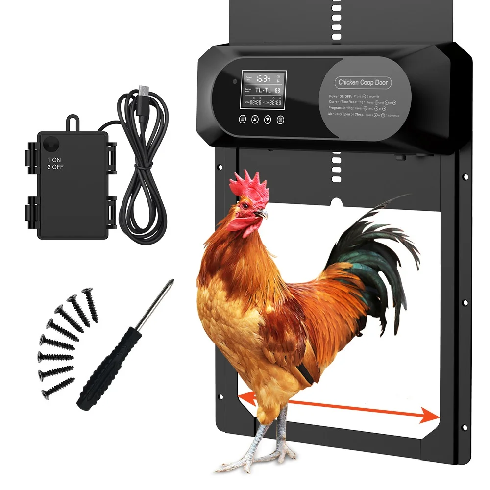 

Automatic Switch Chicken Coop Door Battery Timer Pet Door Smart Anti Clip Waterproof Chicken Cage Door