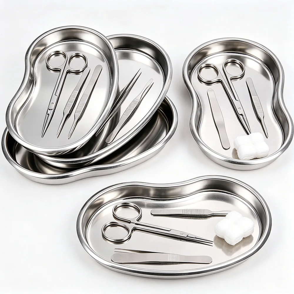 Edelstahl-Sterilisationstablett Nierenförmiges Tablett Chirurgisches Dental-Kosmetik-Tattoo-Werkzeug Instrumententablett Autoklavierbar S/M/L