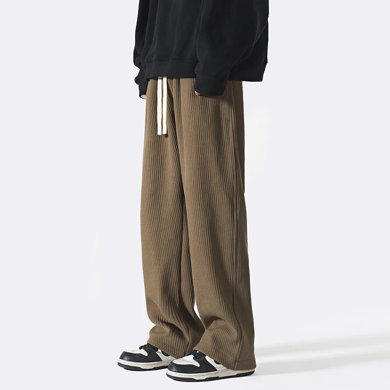 

Corduroy Pants Men's Spring Autumn Thiened Fce Straight Leg Long Pants Winter Loose Wide Leg Casual Trousers