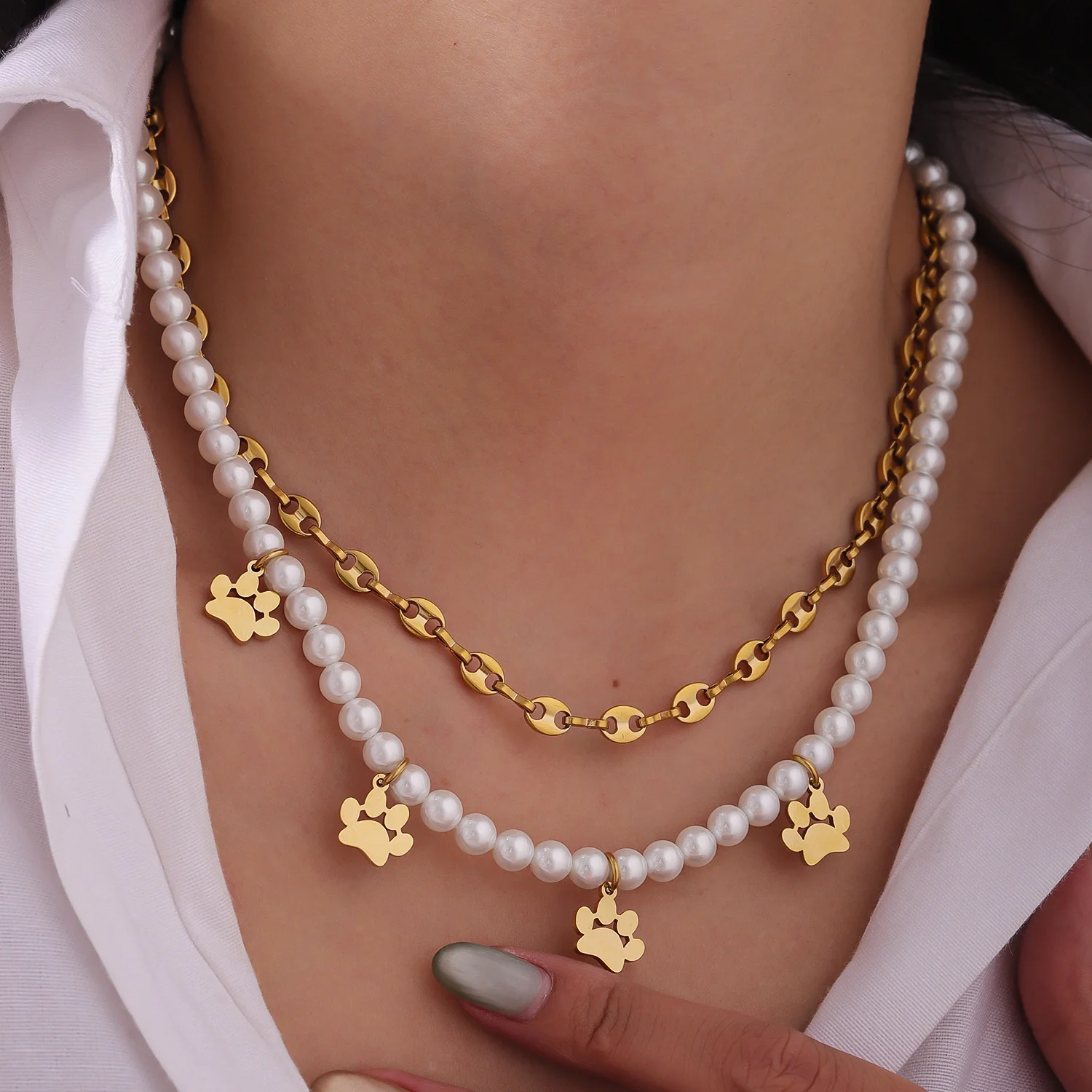 

Custom Engraved Name Necklace Double Layer Stackable Pearl Gold Chain Stainless Steel for Women Girls Luxury Gift 2025 Trend