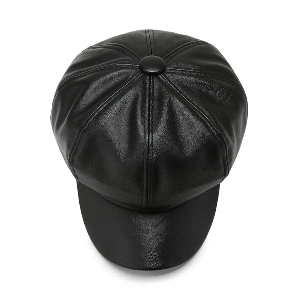 Female PU Leather Cap Women Beret Octagonal Cap Lady Casual  Newsboy Hat Outdoor Sun Hat Autumn Winter Retro British Beret Hats