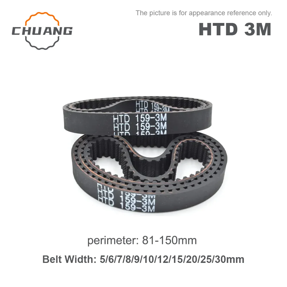 

HTD 3M Timing Belt Rubber Closed Loop Length 81-150mm Width 5/6/7/8/9/10/12/15/20/25/30mm HTD 3M Belt