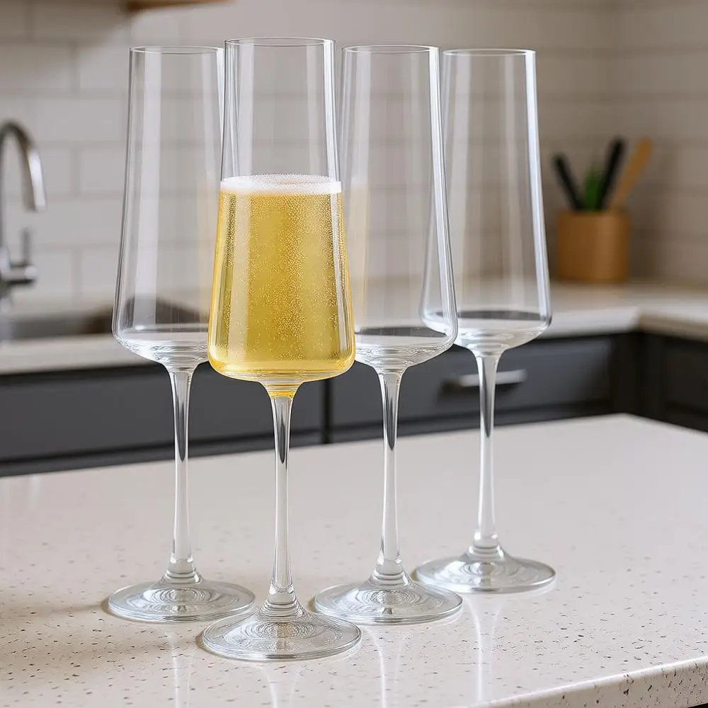 

Набор из 4 лютров для шампанского | Хрустальные бокалы ручной работы 7,1 унции для элегантных тостов