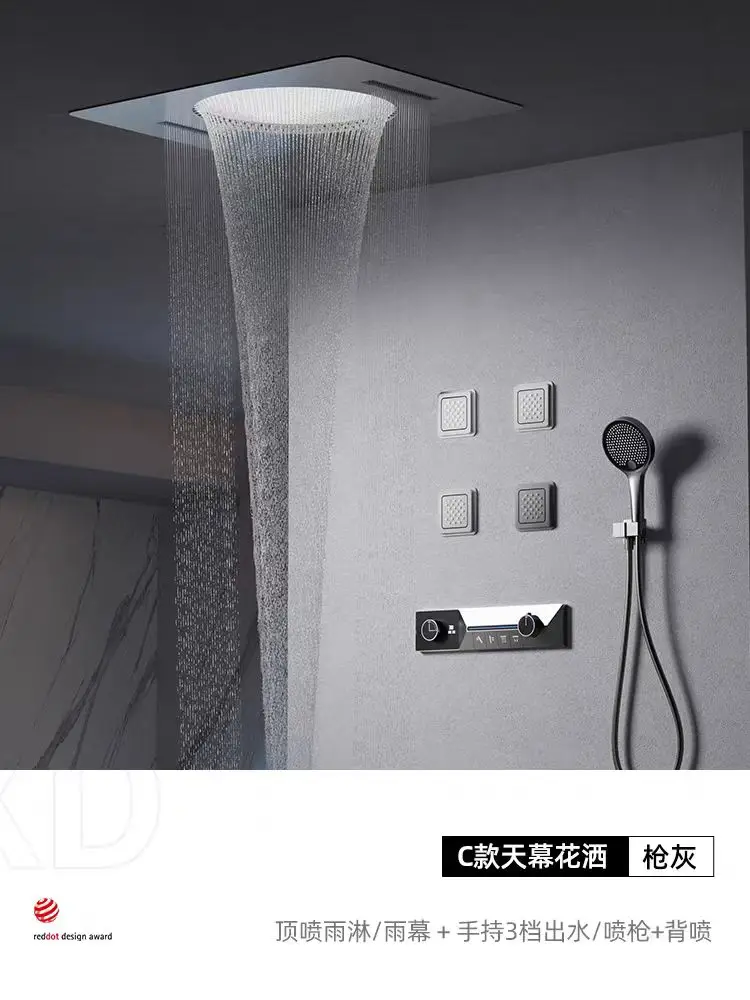 Luxury 800*600mm Ceiling install Shower head set NEW Top Quality Brass shower faucet set Rain Thermostatic Shower set with Light