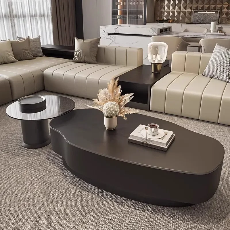 Simple light luxury special-shaped rock slab coffee table modern simple size apartment high-end oval coffee