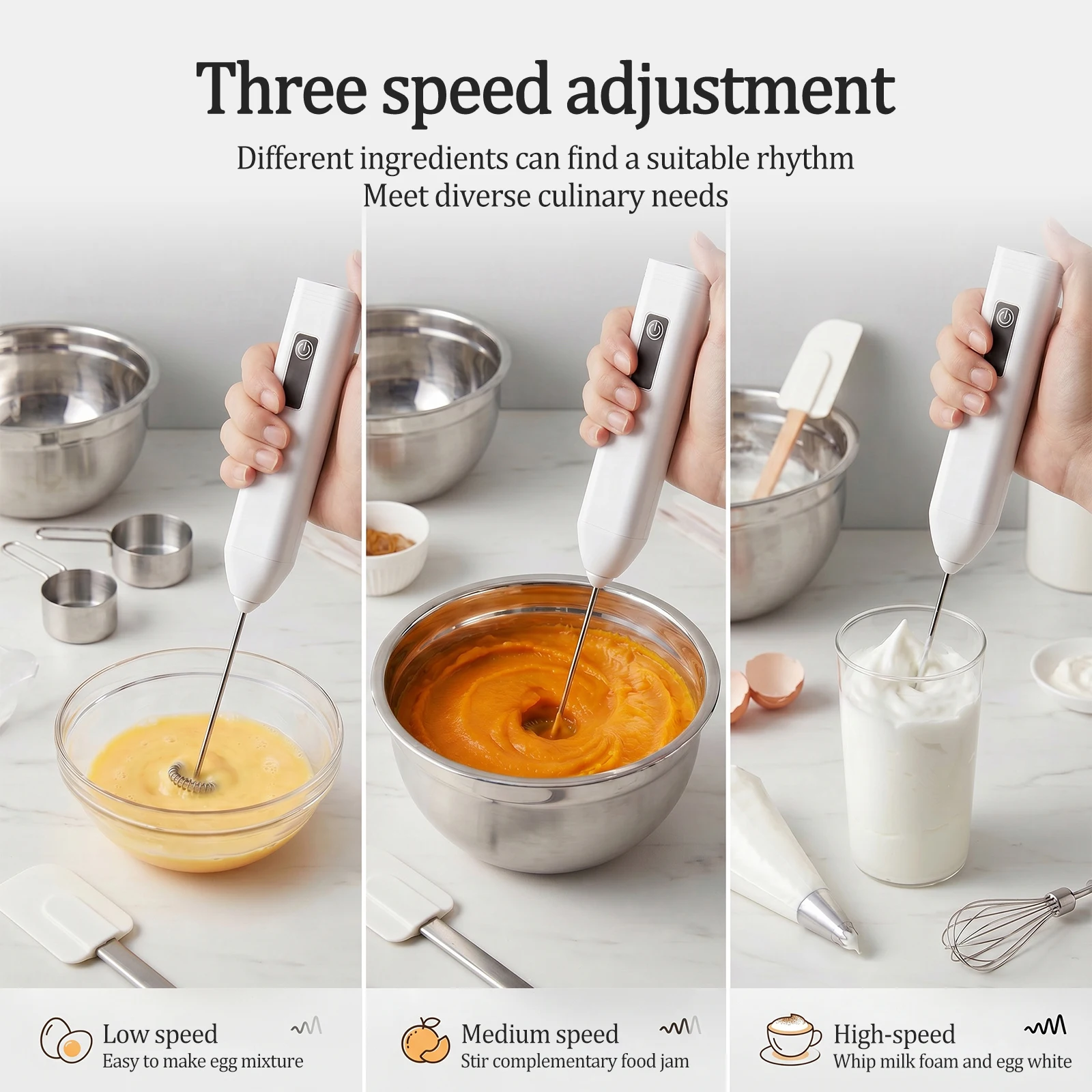 Wireless Milk Frother Portable Handheld Coffee Foam Maker 3 Speeds Type-C Electric Milk Frother for Matcha Hot Chocolate Frappe - view 3