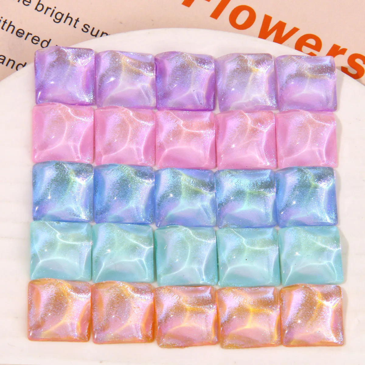 Fantasy Square Sparkling Water Ripple Resin Patch DIY Earrings Headwear Shoe Buckles Flower Accessories Cabochons 16mm 60pcs