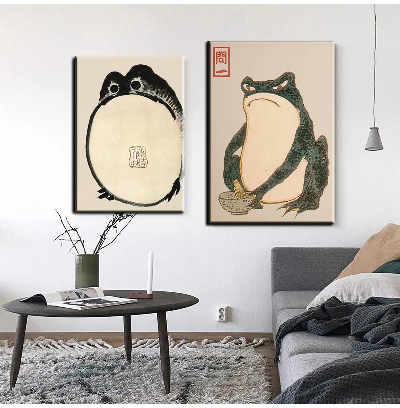 Antique Vintage Matsumoto Hoji Frog Wall Art Canvas Poster Painting Japanese Style Print Ugly Toad Wabi Sabi Picture Home Decor