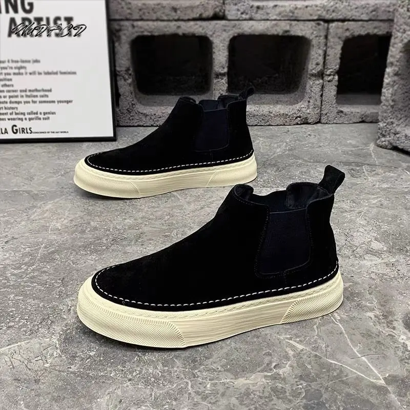 High Top Sneakers Men Winter Plush Ankle Boots Fashion Casual Nubuck Leather Upper Height Increased Flat Platform Board Shoes