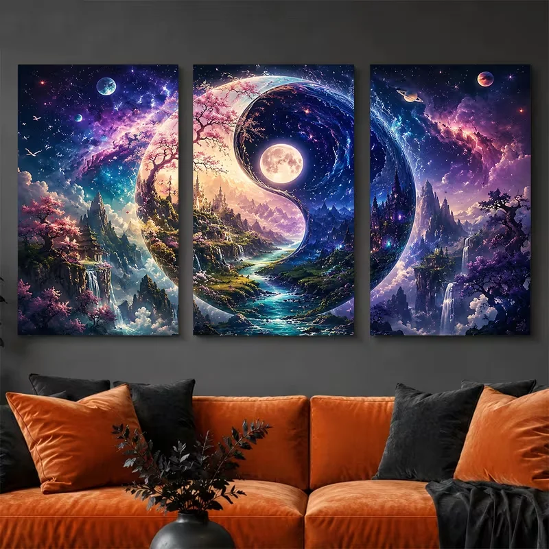 DIY Diamond Painting 3Pcs Frameless Picture Yin Yang Moon Planet Dream World Full Drill Mosaic Triptych Diamond Embroidery Kits