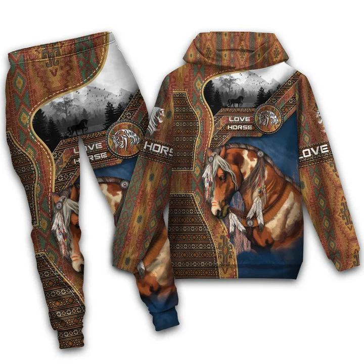 Dierlijk paardpatroon 3D-print 2-delige set Gestreept geruit Mode Ademend Heren Hoodies met lange mouwen Broek Tweedelige joggingpakken