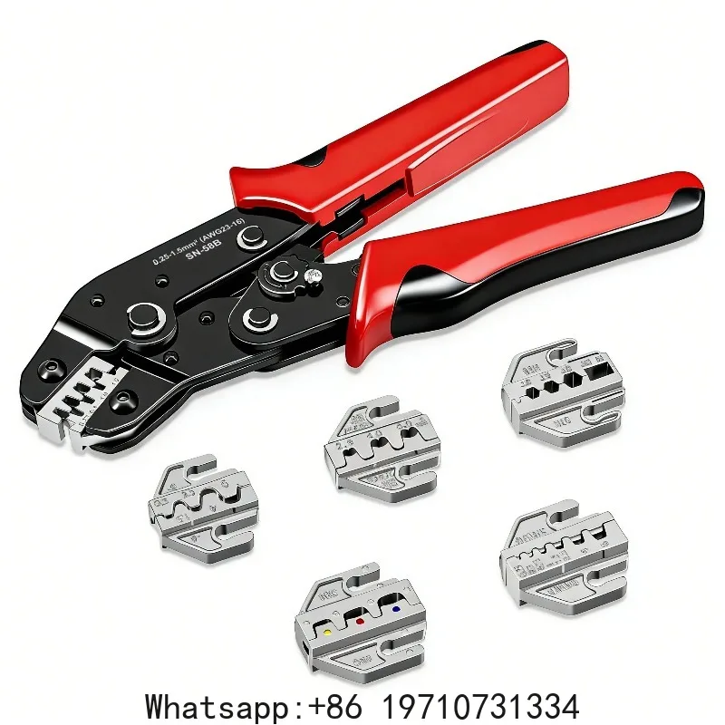 SN-58B Crimping Tool Plier Kit with 5 Replaceable Jaws for Dupont JST Terminals,Non-Insulated Ferrule,Butt,Solar&Coax Connectors