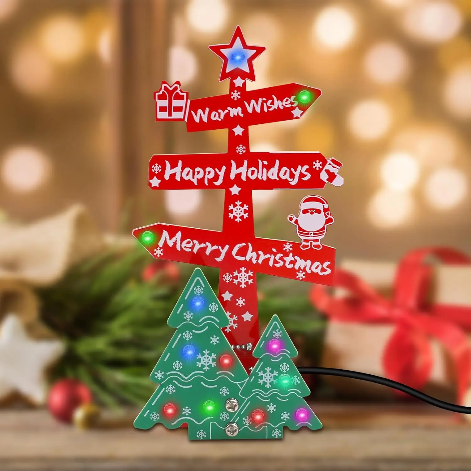 Christmas Soldering Project Kit, DIY LED Christmas Tree Sign Electronics Kit with Colorful Lights for Xmas Decoration STEM Gift