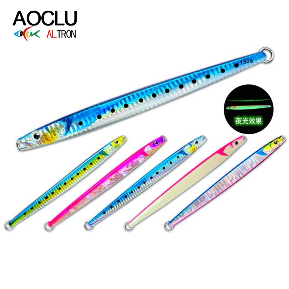 AOCLU Sardine Shape Speed Metal Jig 60g 80g 130g 150g Luminous UV Glow No Hook Hard Bait Sinking Stick Lures Boat Bass Fishing