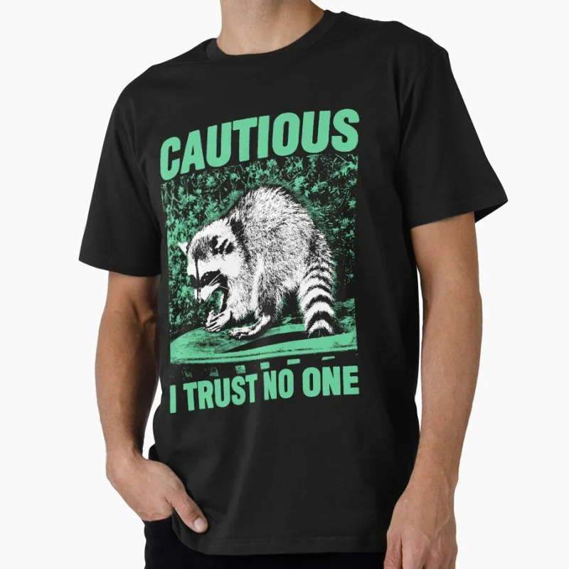 

Funny Cautious Raccoon i trust no one Japanese eldritch horror gift T shirt for men Large size Tops S-6XL 100% cotton tee