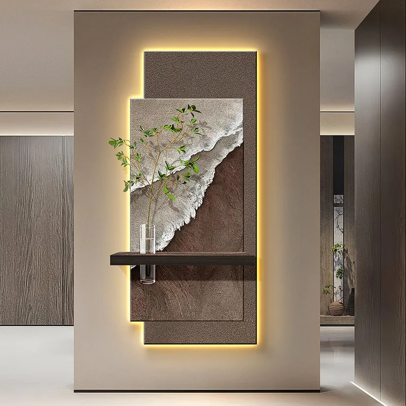 Ocean Wave Entrance Decoration Painting, Hydroponic Green Plants, Corridor, Corridor, High end Lighting Wall Decoration Painting