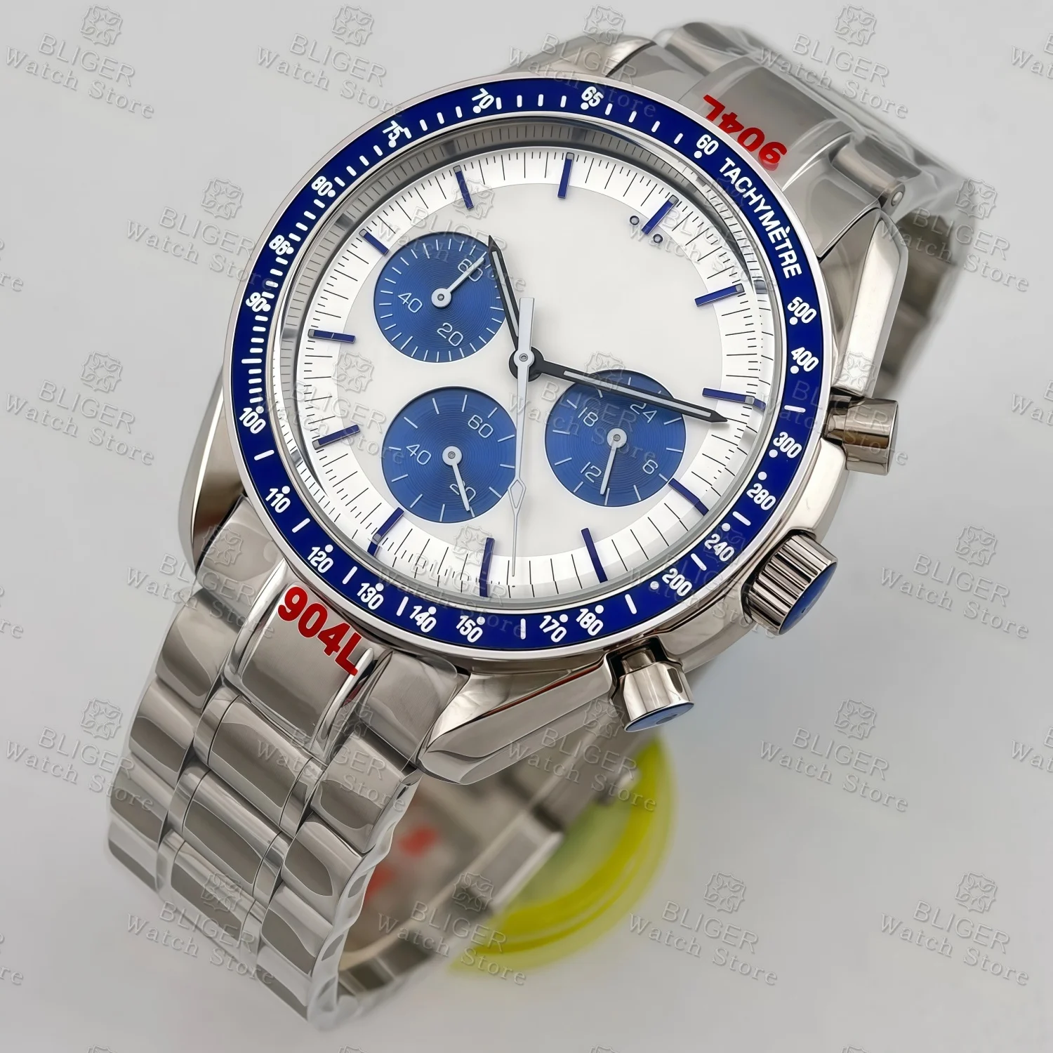 BLIGER 40mm Chronograph Multifunction Quartz  Moon Watch For Men VK63 Movement Waterproof Sport Stainless Steel Clock Relogio
