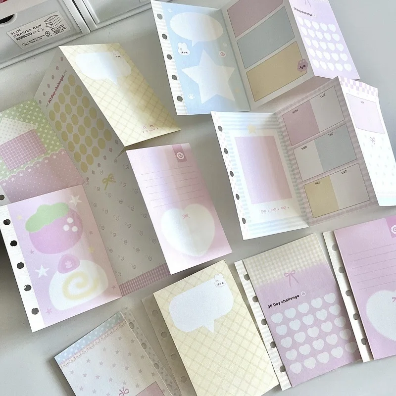 6 Stück rosa M5 dreifach gefaltete Seite, verträumter süßer Stil, lose Blätter, Ersatz-Innenkern-Notizbuch-Trennwand für Planer, Tagebuch – Detail 11