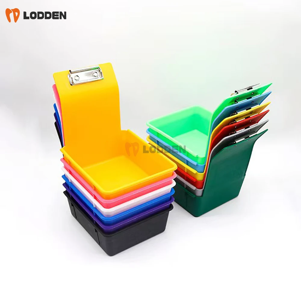 10PCS Dental Lab Storage Box Colourful PP Plastic Work Tray With Metal Clip Holder Dentistry Lab Work Pan Turnover Box Case