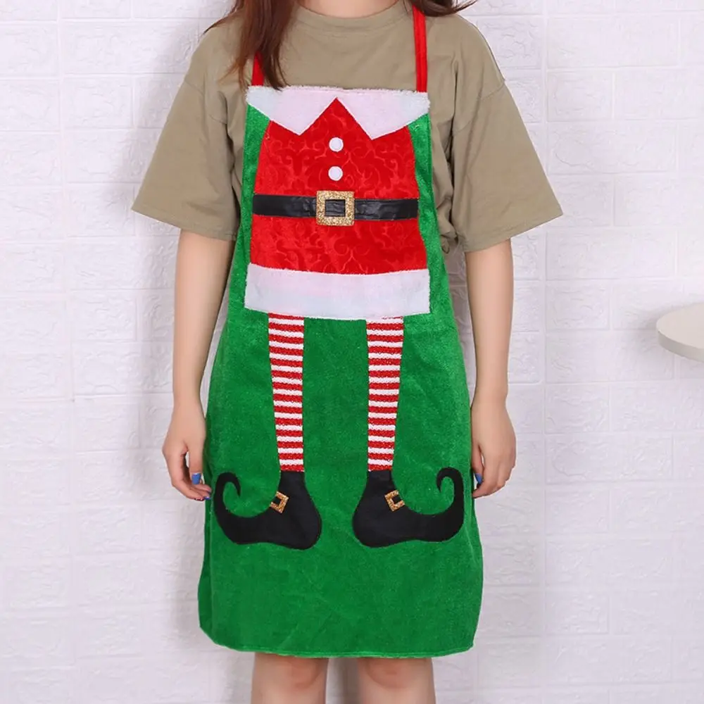 Elf Christmas Kitchen Apron Cartoon Velvet Santa Claus Apron Family Party Decoration Cooking Supplies Christmas Aprons Cooking