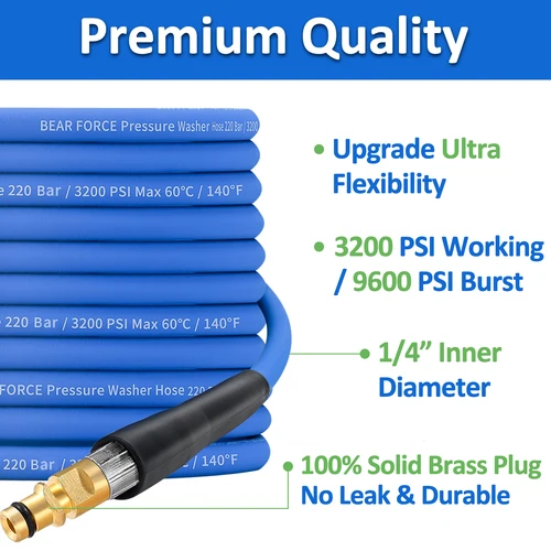 Imagen 2 del producto Manguera de repuesto para lavadora a presión de 10m/32 pies, manguera súper Flexible de 3200 PSI, manguera resistente a torceduras para conector rápido Karcher K2-K7