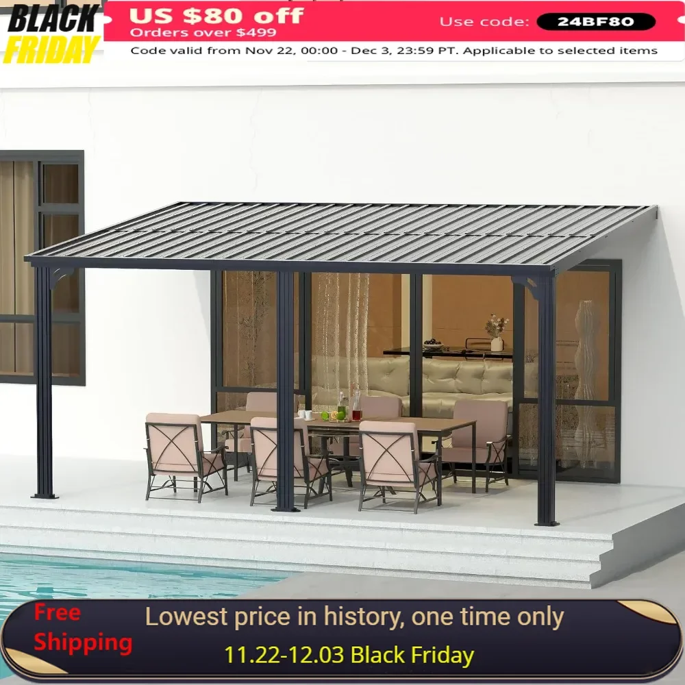 10'x 14' Gazebo with Aluminum Frame，Outdoor Patio Lean To Gazebo Awnings for Deck，Porch and Backyard，Outdoor Pergola