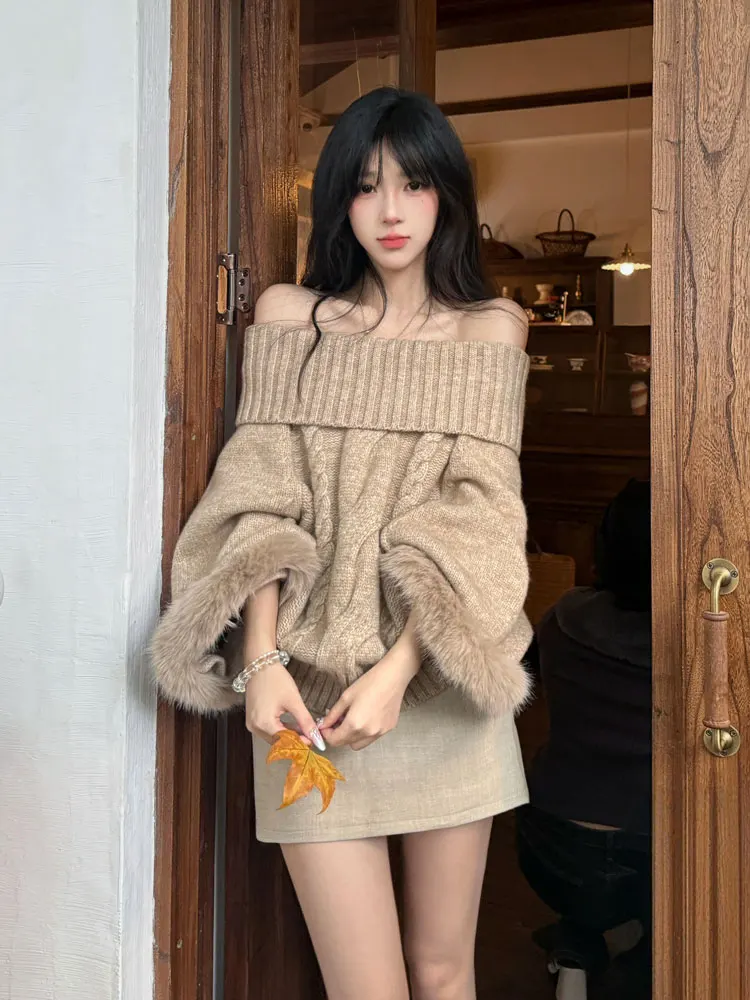 

Pure Desire Spicy Girl One oulder Knitted Sweater Loose Lazy Sle High Faion oulder Exposure Women's Faion Winter Se...