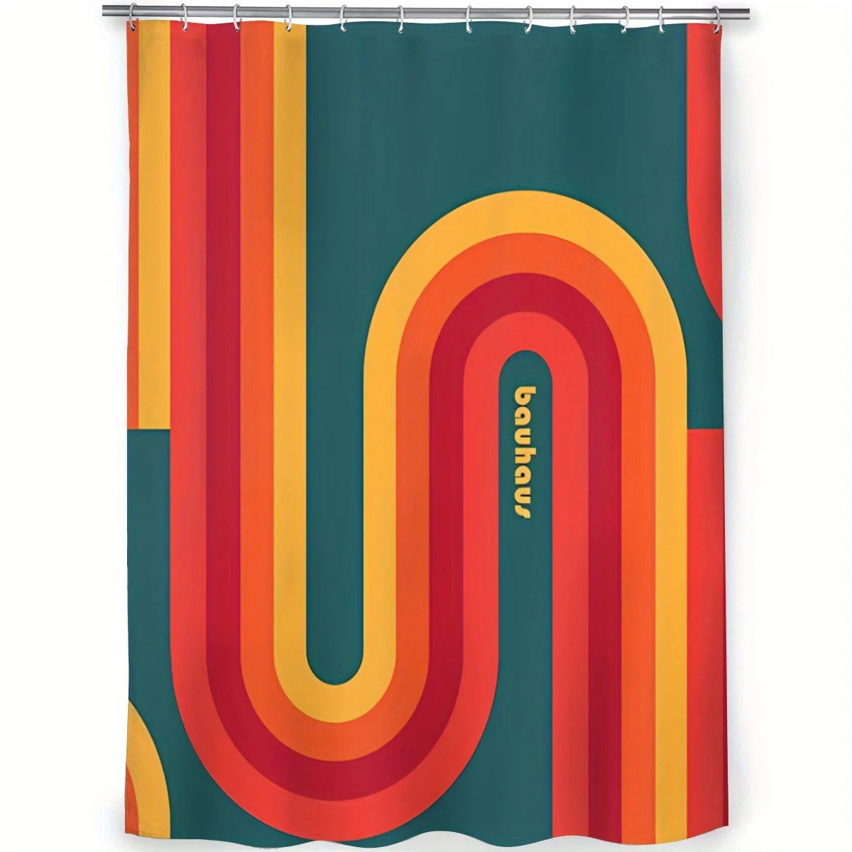 Retro Geometric Shower Curtain – Bold Color Blocks & Curved Lines, Modernist Art Design, 70x70in, Polyester, Includes Hooks