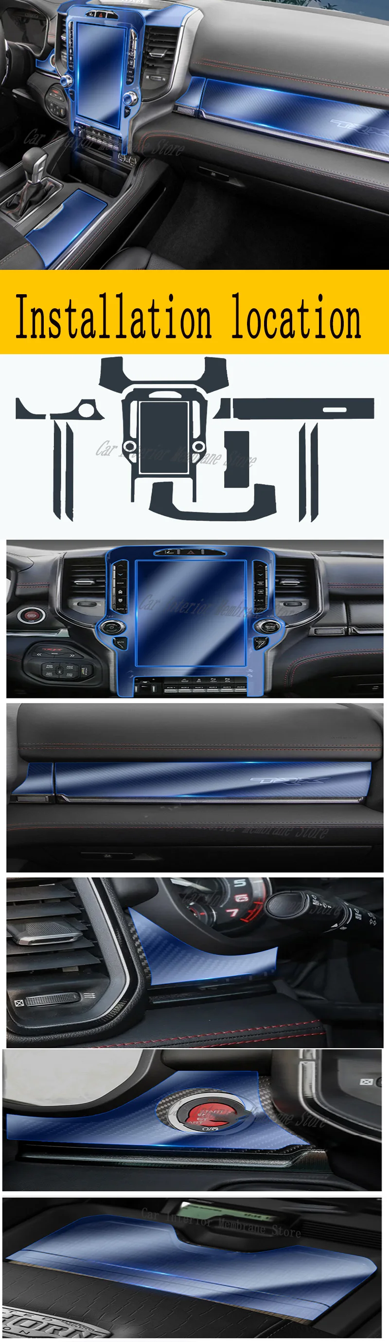 For DODGE RAM Trucks 1500 TRX 2022 Gearbox Panel Navigation Screen Automotive Interior TPU Protective Film Cover Anti-Scratch