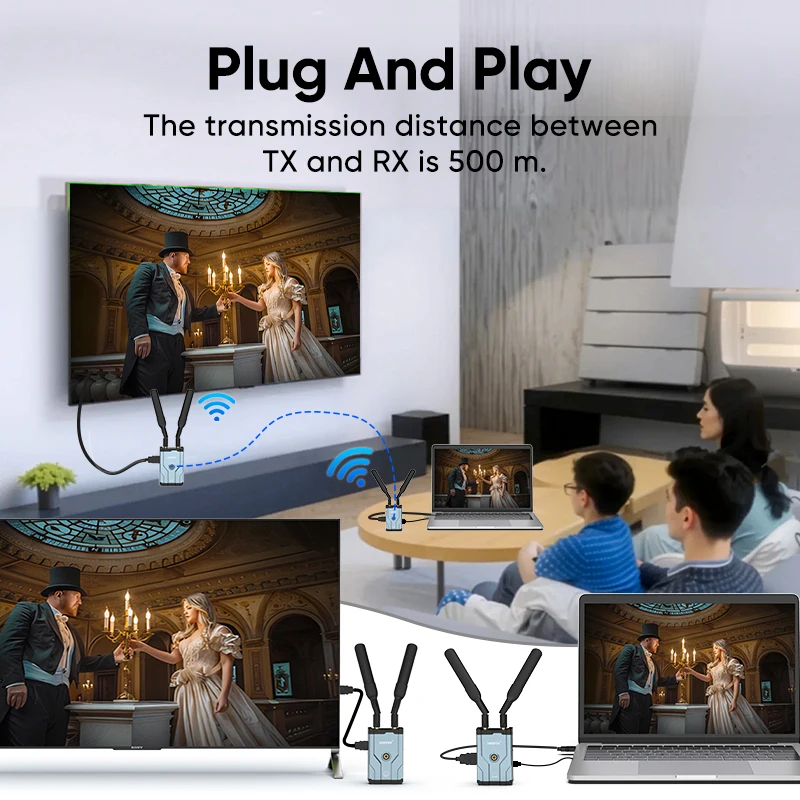 Proyecto inalámbrico 4K pequeño: contenido de pantalla de tabletas, computadoras portátiles y cámaras a pantallas HD a través del extensor de 500M 1080P