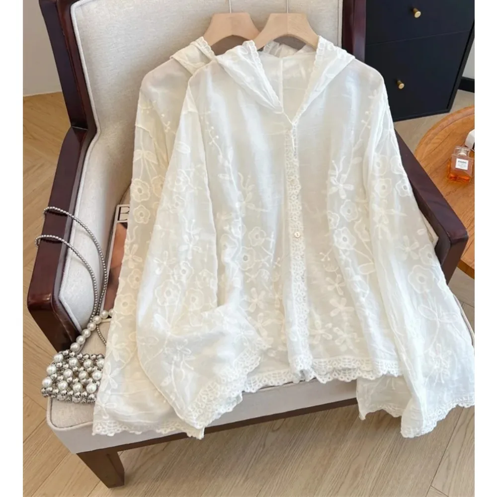 

Casual Elegant lace button Chic Vintage long sleeve Loose Top Office Lady Plus Size Clothing