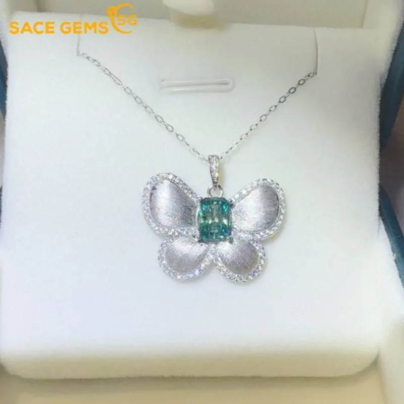 

SACEGEMS D VVS1 1ct Moissanite Diamond Butterfly Pendant Necklaces for Women Wedding Jewelry GRA Certified S925 Sliver Necklace