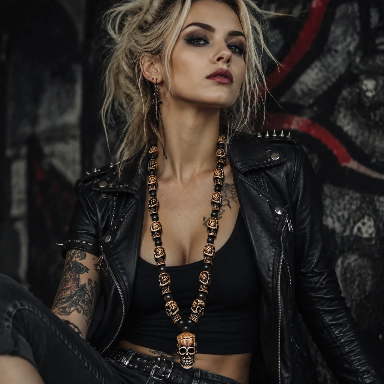 FX801 Imitation yak bone necklace Halloween skull beaded necklace punk cool men Europe United States hip hop pendant necklace