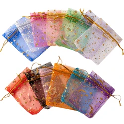 50pcs Moon Star Organza Jewelry Bags Candy Drawstring Pouch For Gift Wedding Favor Storage Small Business Packaging Supplies