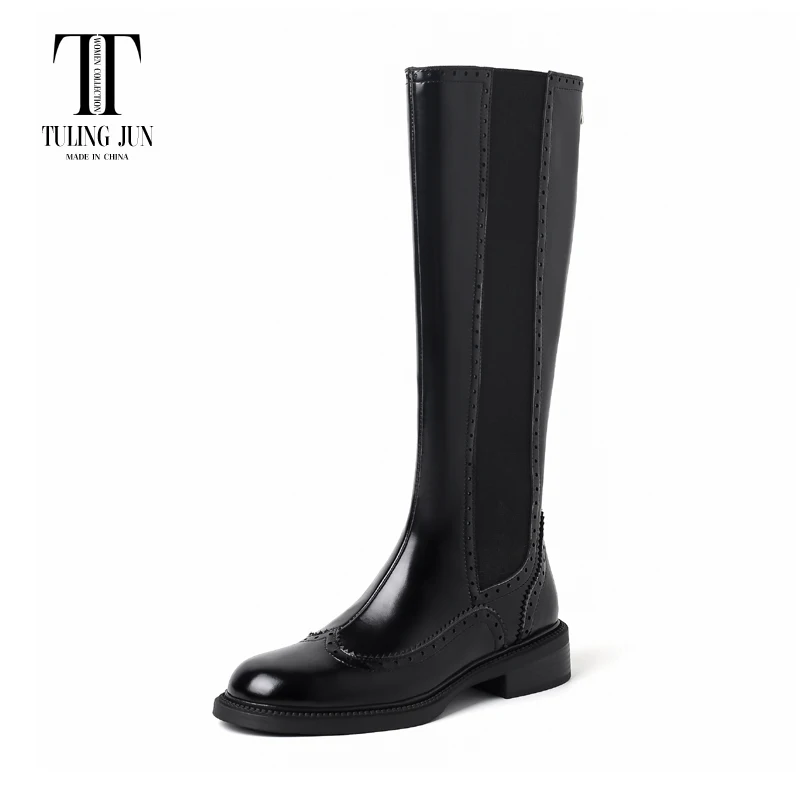 

TULING JUN 2023 Winter Women Concise Round Toe Med Heel Fashion Knee High Chelsea Boots Solid Color Shoes For Female T-MK8940