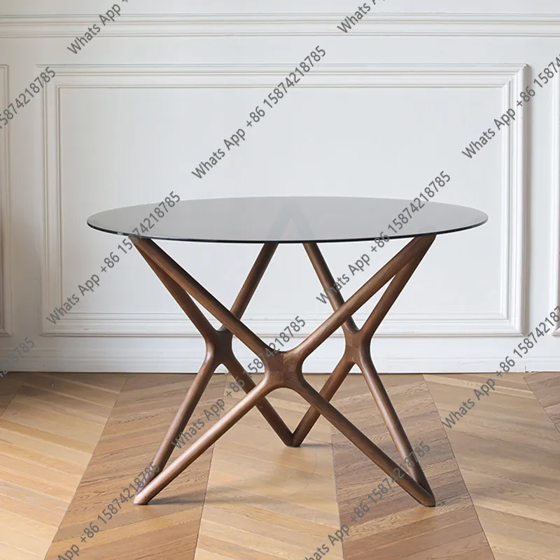 Nordic Italian minimalist large round table light luxury small apartment round solid wood glass dining table family dining table