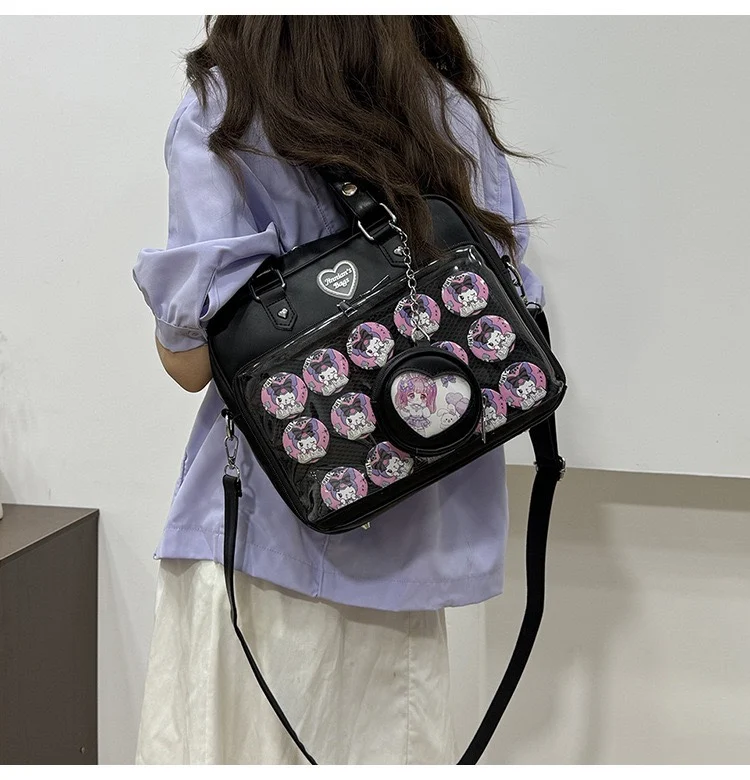 Japanese Teen Hottie Jk Uniform Shoulder Crossbody Bag Cute Transparent Fashionable Black Itabag PU Leather Bolso