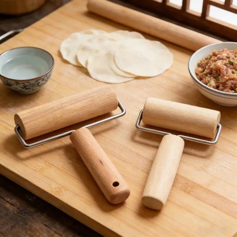 【S】Wooden Rolling Pin Hand Dough Roller For Pastry Chapati Pasta Bakery Pizza Kitchen Tool Double Head Rolling Pin Flour Stick