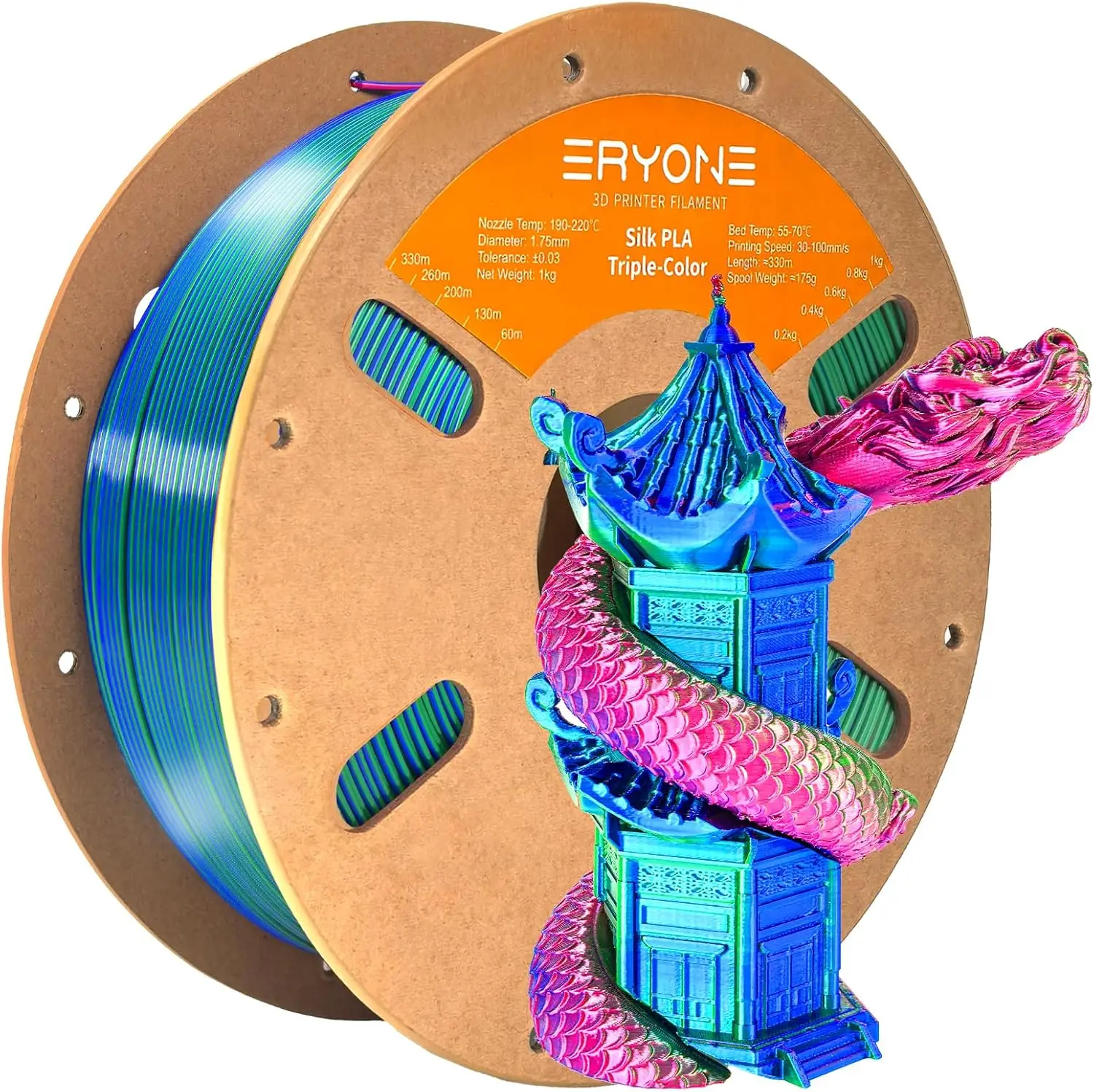 

Шелковая трехцветная PLA-нить 1.75мм +/-0.03мм, многоцветный материал для 3D-принтера, 1 кг, картонная катушка, красный, синий, зеленый