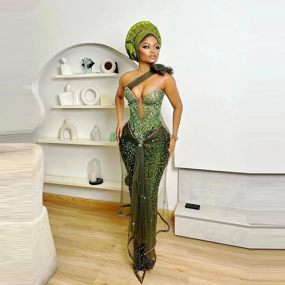 African Women Formal Party Gowns Sweetheart One Shoulder Appliques Sexy Women Evening Dress Plus Size Sexy Prom Dress