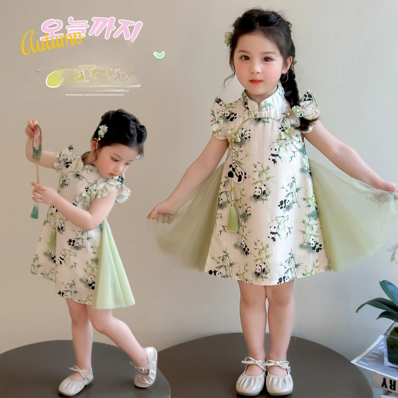 

Летнее платье для девочек, новое детское платье Cheongsam, детское сетчатое платье принцессы, летнее платье