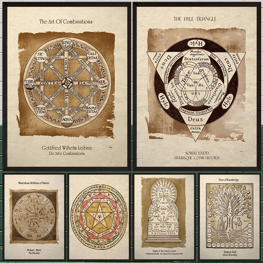 Cosmic Diagram DesignAlchemist Illustration Art Poster Print,Planets Astrology Vintage Wall Art Canvas Painting,Home Decoration