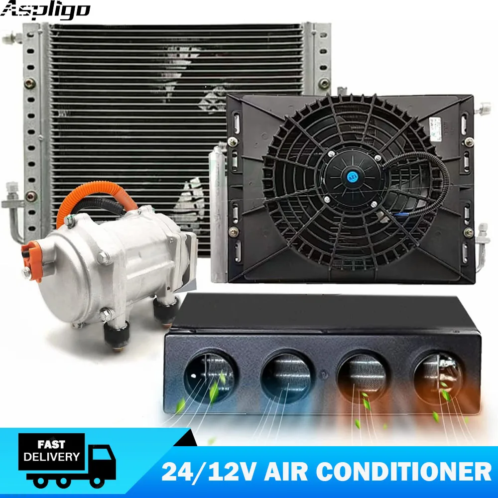 Aspligo Heat and Cool Electric Car Automotive Air Conditioner Parking Cooler 12V AC 24V for Tractor Truck Camper RV Caravans