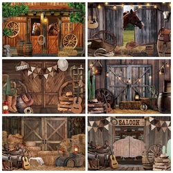 Western Cowboy Barn Backdrop Wild West Farm Wooden House Kids Baby Portrait Birthday Party Photography Background Photo Studio