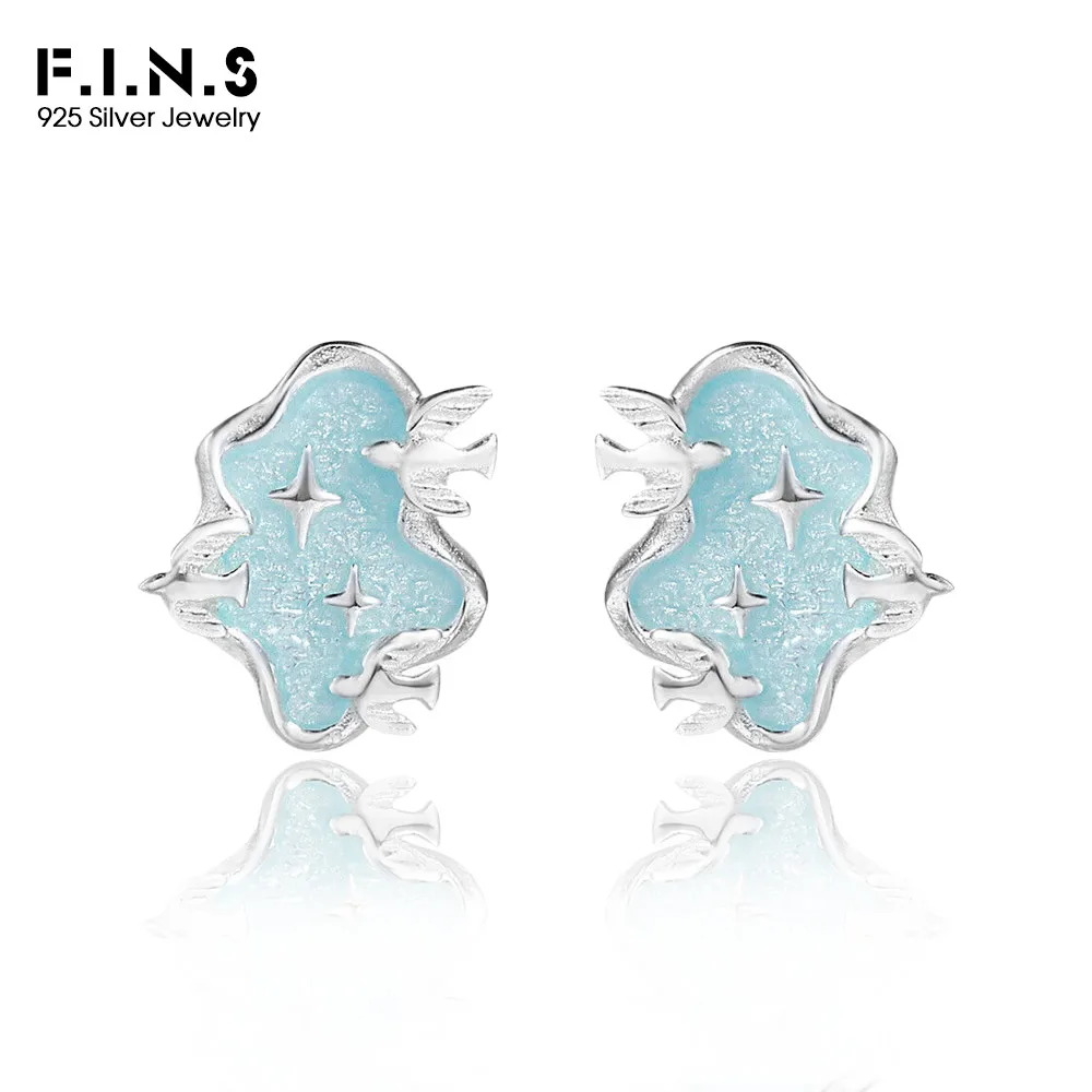

F.I.N.S Original Galaxy Dream Bird S925 Sterling Silver Earrings Star River Blue Drop Glue Irregular Pierced Ear Fine Jewelry