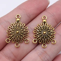 WYSIWYG 20pcs 26x19mm Antique Gold Color Antique Silver Color Round Pattern Earring Connectors For Jewelry Making