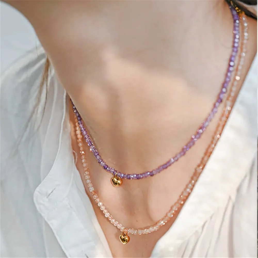 Handmade Colorful Shining Zircon Necklace Sweet Love Pendant Ins Style Commute Stackable Clavicle Chain Romantic Women Jewelry